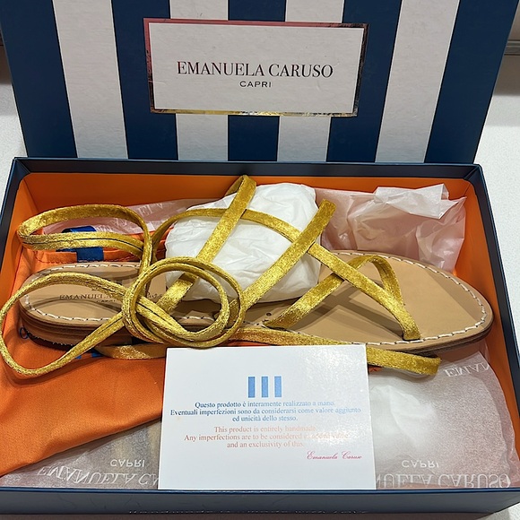 Custom Made Emanuela Caruso Velvet Lace-up Sandals made in Capri Italy - NIB - Picture 2 of 8